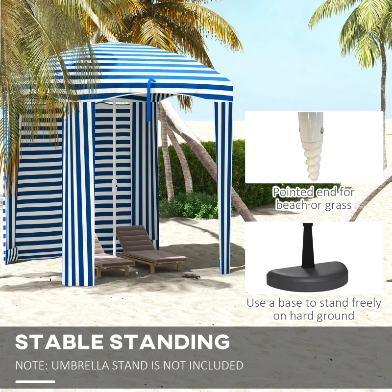 Outsunny 70.1" L x 70.1" W Cabana Umbrella with Walls, Vents, Ruffles, Carry Bag, Beach Umbrella, Blue White Stripe