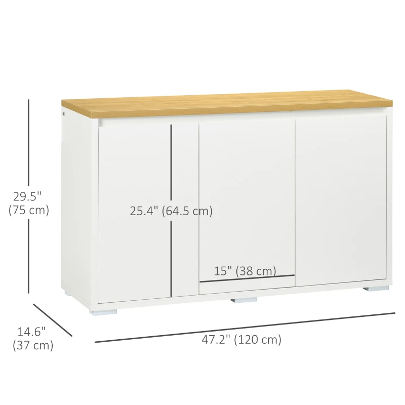 HOMCOM Sideboard Cabinet, Buffet Table with 3 Doors and Adjustable Shelves for Living Room, Entryway, White
