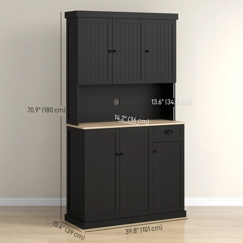 HOMCOM 71" Kitchen Pantry Buffet with Hutch Storage Cabinet Microwave Oven Stand with Drawer, Black