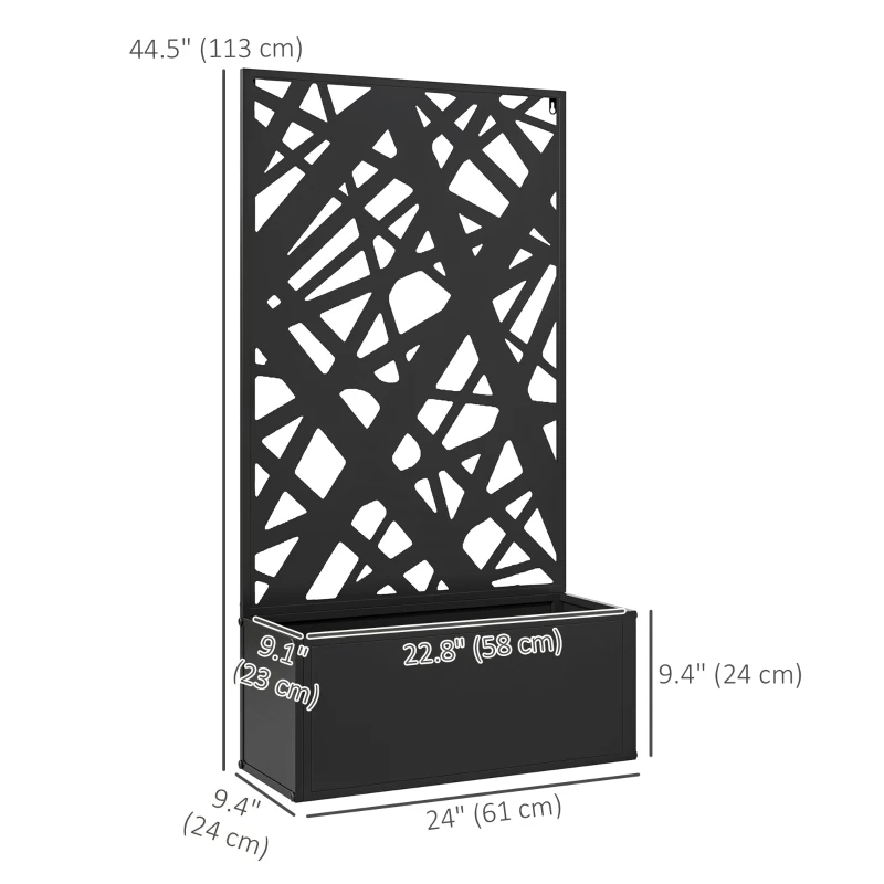 Outsunny Raised Garden Bed with Trellis, Freestanding/Wall Mounted Metal Garden Box with Privacy Panel, Irregular Line Cut-Outs
