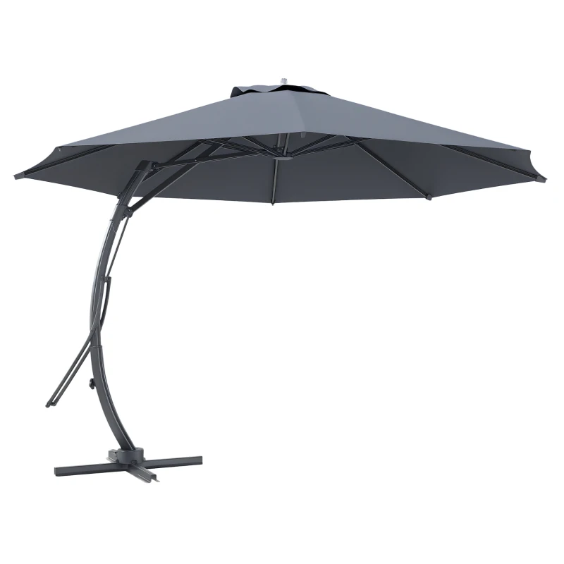 Outsunny 11FT Patio Umbrella, Cantilever Umbrella with 8 Ribs, 360° Rotation, Easy Adjustment for Garden, Deck, UPF 50+, Grey