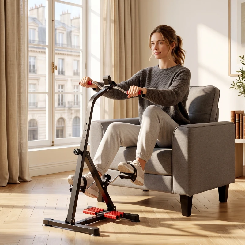 Soozier Pedal Exerciser, Hand Arm Knee and Leg Exercise Machine for Seniors, Height-adjustable, with LCD Display and Foot Massage Roller
