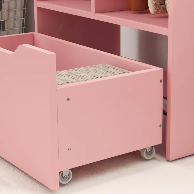 HOMCOM Kids Bookcase with Storage Drawer for Books, Reading Nook, for Classroom, Bedroom, Playroom, Pink