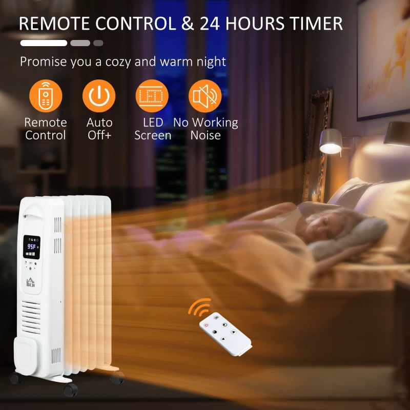 HOMCOM 25.25" Electric Space Heater, Freestanding 161 Sq. Ft. Heater with 3 Modes, Timer, and Remote, 1500 W, White