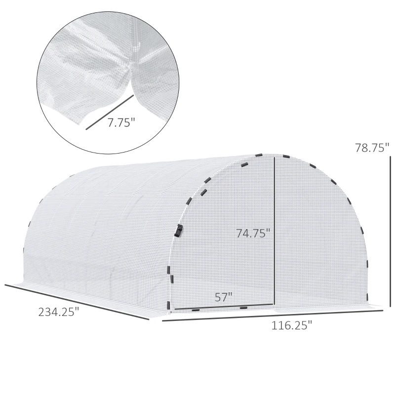 Outsunny 20' x 10' x 7' Large Walk-in Greenhouse, Steel Frame, PE Cover, 2 Doors, Outdoor Tunnel Hoop Hot House Kit for Tropical Plants, Flowers, Herbs and Vegetables, White