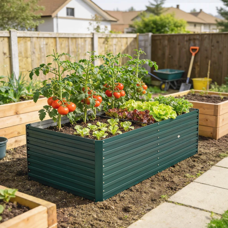 Outsunny 5' x 3' x 2' Raised Garden Bed, Galvanized Planter Box for Growing Flowers, Herbs and Vegetables, Green