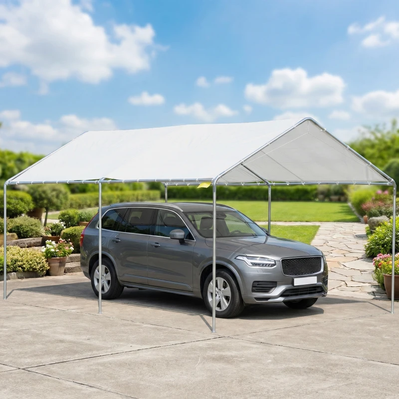 Outsunny 9.6' x 19.5' Carport Heavy Duty Galvanized Car Canopy w/ Included Anchor Kit, 3 Reinforced Steel Cables, White