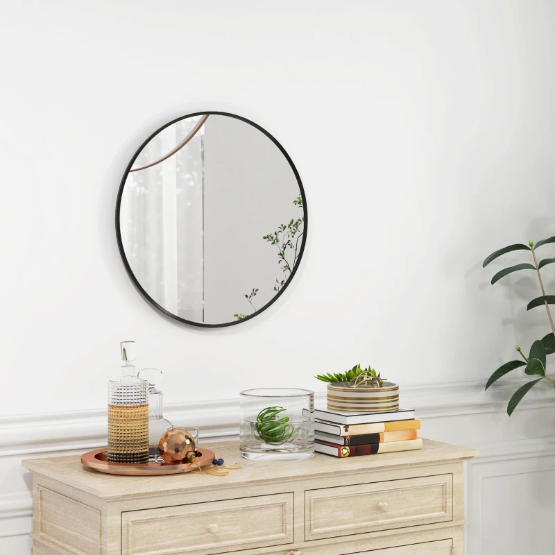 HOMCOM 24" Decorative Wall Mirror for Bedroom Living Room, Modern Round Bathroom Mirror for Home Decor, Black