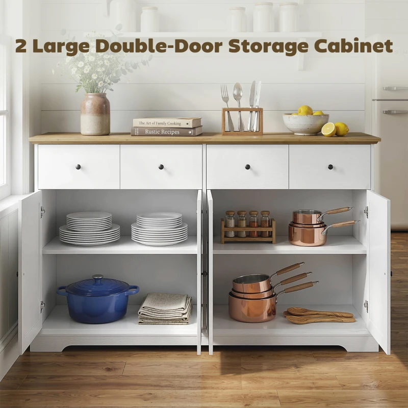 HOMCOM Sideboard Buffet Cabinet, 55" Farmhouse Kitchen Cabinet with Soft-Close Doors, 2 Drawers and 2 Adjustable Shelves