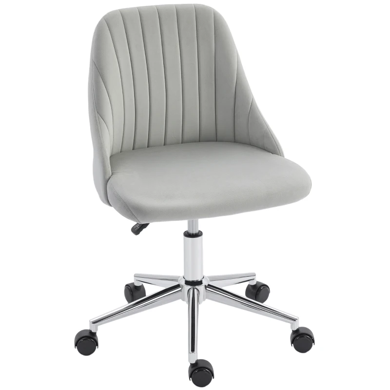 Vinsetto Vanity Chair for Makeup, Velvet Comfy Office Chair with Adjustable Height, Swivel Wheels for Bedroom, Living Room, Grey