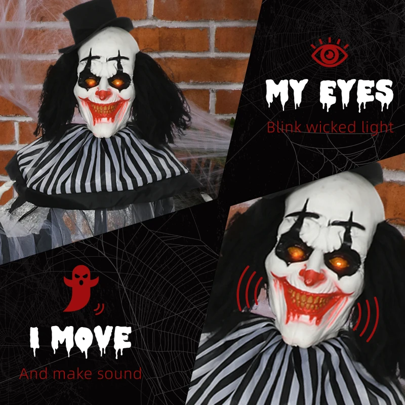 HOMCOM Classic Black and White Striped Clown Outdoor Halloween Decoration