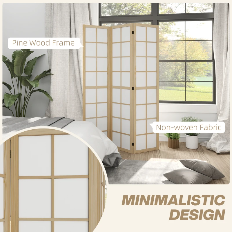HOMCOM 3 Panel Room Divider, 5.6 ft Folding Wall Divider Room Partition for Home Office, Bedroom