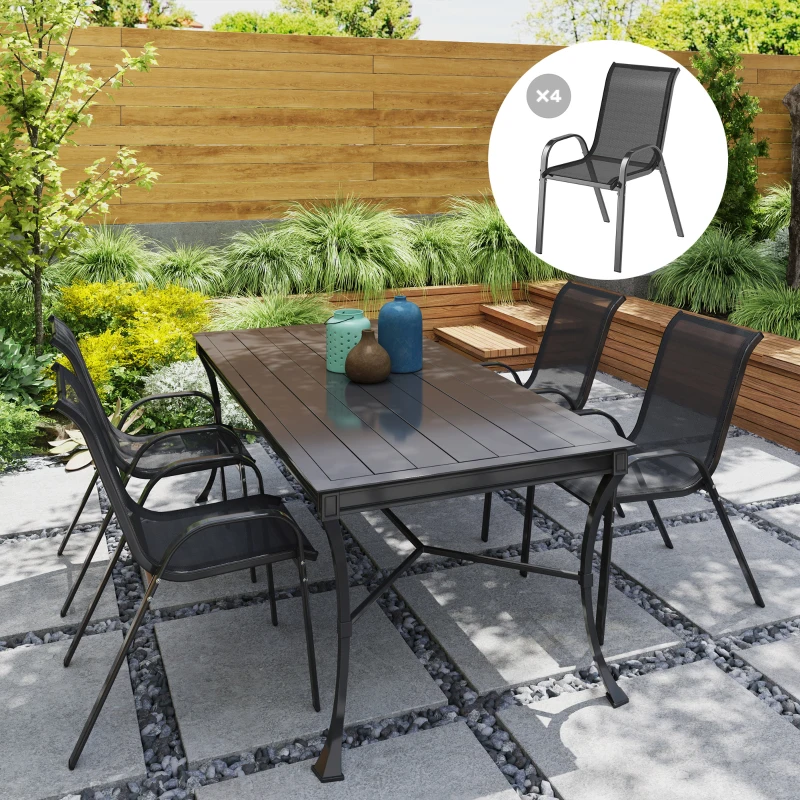 Outsunny Set of 4 Outdoor Dining Chairs, Stackable Lawn Chairs with High Back, Breathable Mesh Seat for Garden Porch, Black