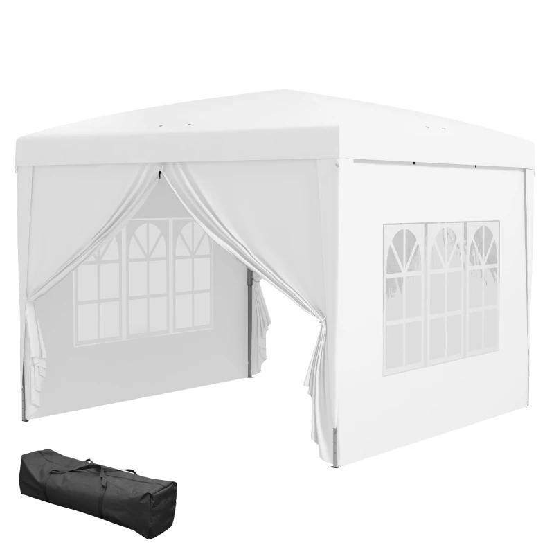 Outsunny 10'x10' Outdoor Pop Up Party Tent Wedding Gazebo Canopy with Carrying Bag (White)