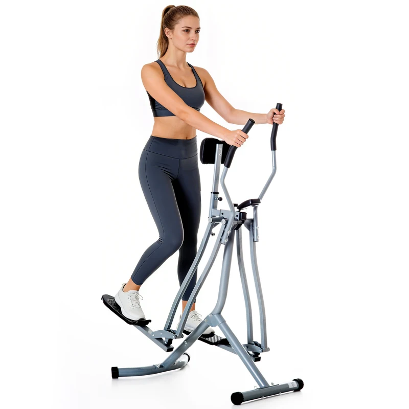Soozier Upright Elliptical Trainer, Air Walker Exercise Machine with LCD Monitor for Aerobic Exercise, Gazelle Glider for Home, 242lbs Capacity, Grey