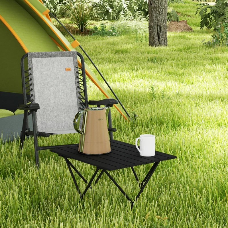 Outsunny Folding Camping Table, Outdoor Portable Picnic Table with Carry Bag, Foldable Table for Camping, Picnic, Hiking, Black