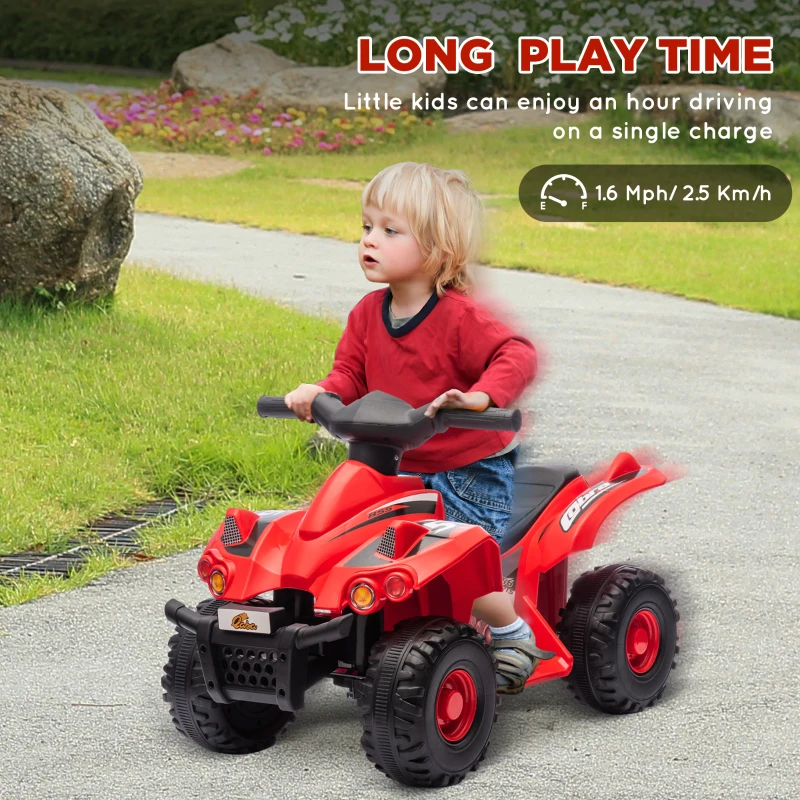 Qaba 6V Kids ATV, 4 Wheeler Quad Car w/ Music for 2-6 Years, Red