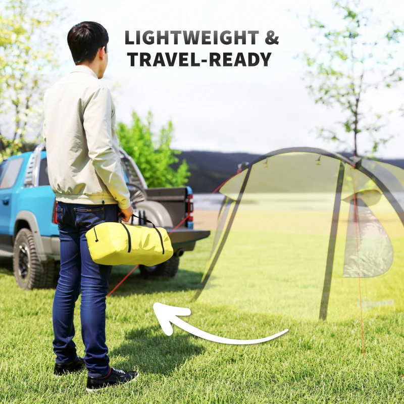 Outsunny 2-3 Person Camping Tent, Easy Set Up Dome Tent with Porch, Family Tent with Bedroom and Sewn-in Groundsheet, Yellow
