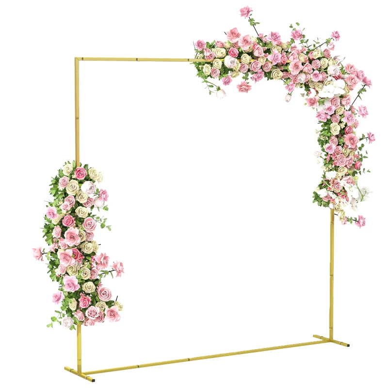 Outsunny Wedding Arch Backdrop Stand, Square Wedding Arch with U-shaped Stakes, 6.6 FT Gold Metal Arch Frame
