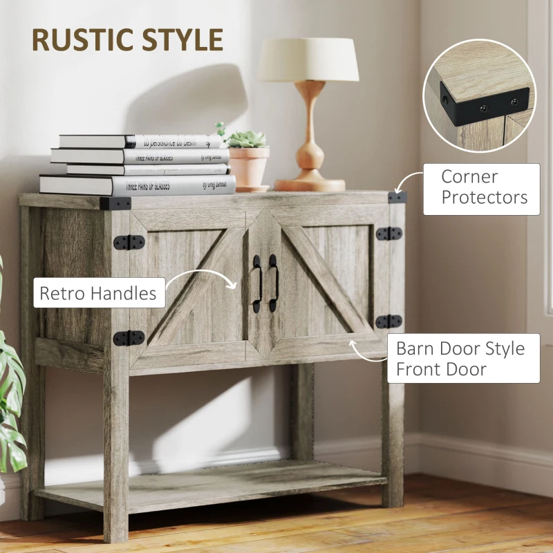 HOMCOM Farmhouse Double Door Coffee Bar Cabinet, Kitchen Cabinet with Bottom Shelf for Entryway, Living Room, Washed-out Gray
