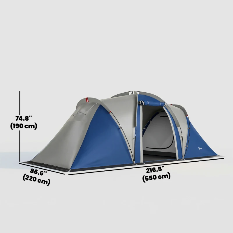 Outsunny Multi-Room Camping Tent for 8-12 Person, Large Family Tent with 3000mm Waterproof Rainfly and Screen Panels,