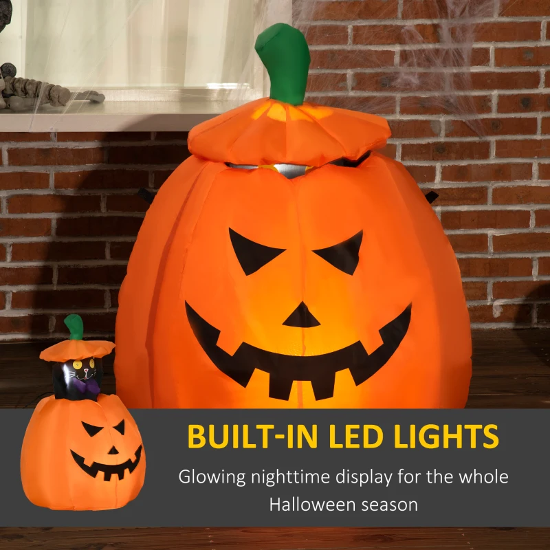 HOMCOM 4' Inflatable Halloween Cat Inside a Pumpkin, Blow Up Outdoor LED Yard Display, Waterproof