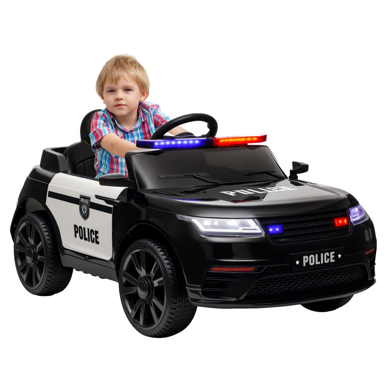 Qaba 12V Kids Ride on Car w/ Remote Control, Siren, Light, Music, Spring Suspension, Horn & Transport Wheel, Black
