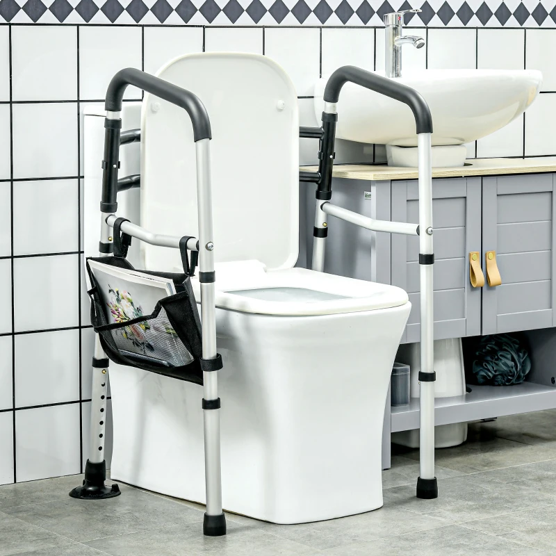 HOMCOM Toilet Safety Rails with Adjustable Height, Silver