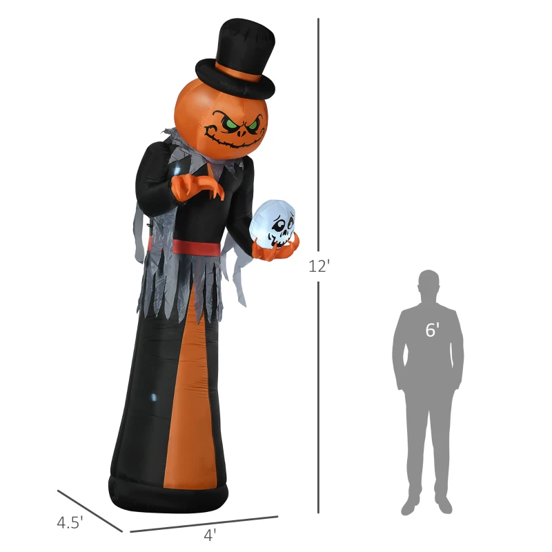 HOMCOM 12ft Halloween Inflatables Outdoor Decorations, Pumpkin Reaper with Skeleton Skull