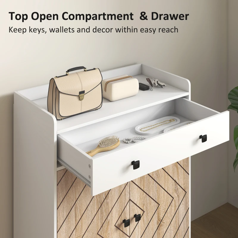 HOMCOM Shoe Cabinet for Entryway, Modern Shoe Storage Cabinet with Adjustable Shelves and Drawer for 12 Pairs, White