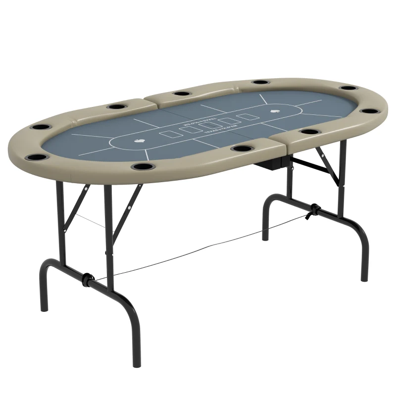 Soozier Foldable Poker Table Blackjack Texas Holdem Poker Game Table with Cup Holders, 70" Oval, Blue