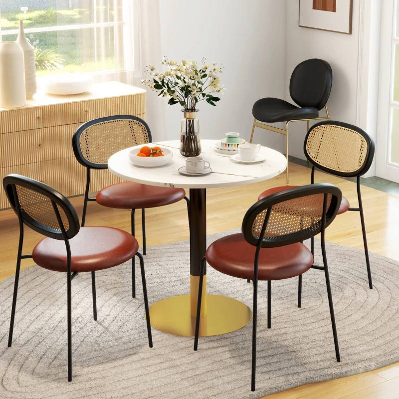 HOMCOM Round Dining Table, Modern Dining Room Table with Faux Marble Top, Steel Base, Space Saving Small Kitchen Table, White