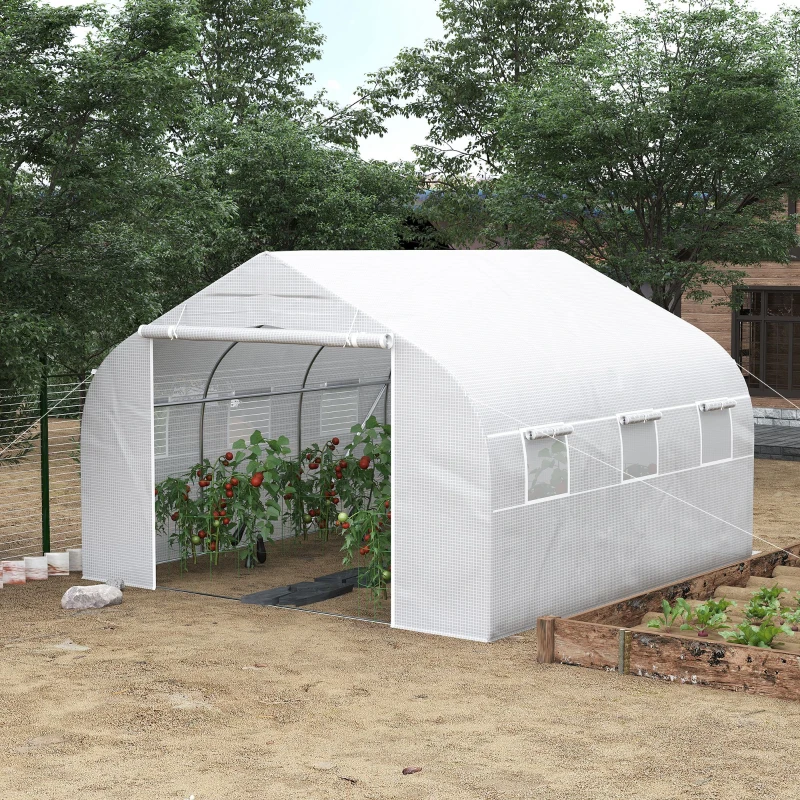 Outsunny 11.5 x10 x6.5 ft Walk-in Tunnel Greenhouse with Zippered Mesh Door and 8 Mesh Windows, Gardening Plant Hot House with Galvanized Steel Hoops, White