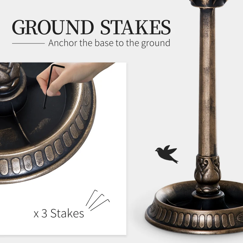 Outsunny 3 in 1 Garden Bird Bath Bowl Pedestal with Bird Feeder, Large Water Basin, Underneath Flower Planter, Bronze