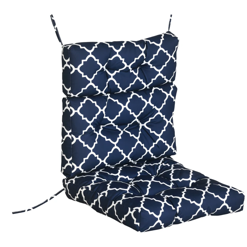 Outsunny Outdoor Seat/Back Chair Cushion, One-Piece Patio Chair Cushion Replacement, Tufted Pillow with Thick Filling and String Ties, 44" x 42" x 4", Blue