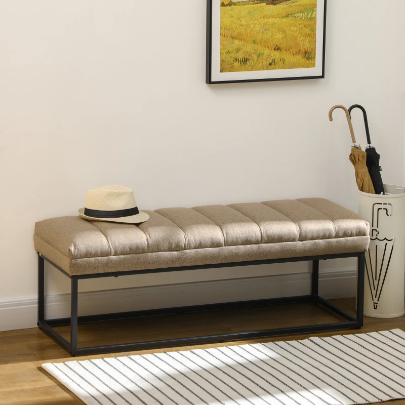 HOMCOM Upholstered Bedroom Bench, End of Bed Bench, Ottoman with Steel Legs, 47.25" x 13.5" x 15.75", Brown