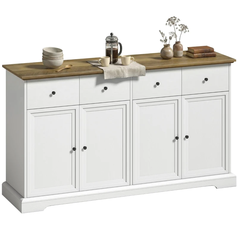 HOMCOM Sideboard Buffet Cabinet, 55" Farmhouse Kitchen Cabinet with Soft-Close Doors, 2 Drawers and 2 Adjustable Shelves