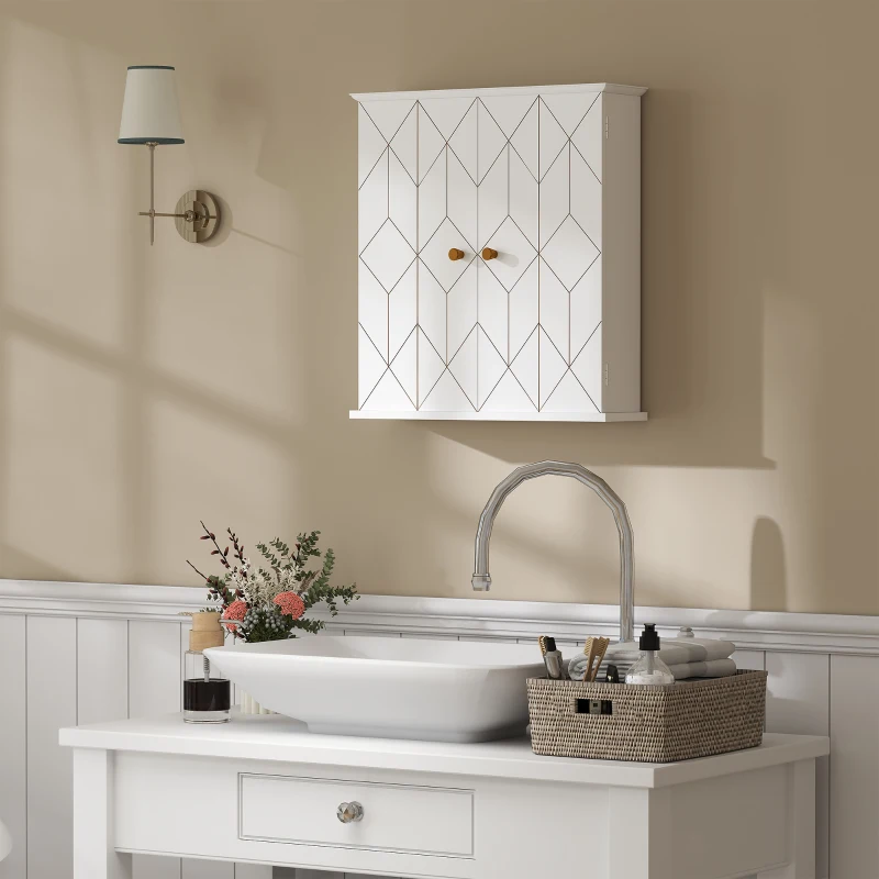 HOMCOM Bathroom Wall Cabinet, Medicine Cabinet, Storage Cabinet with 2 Doors, Adjustable Shelf, White