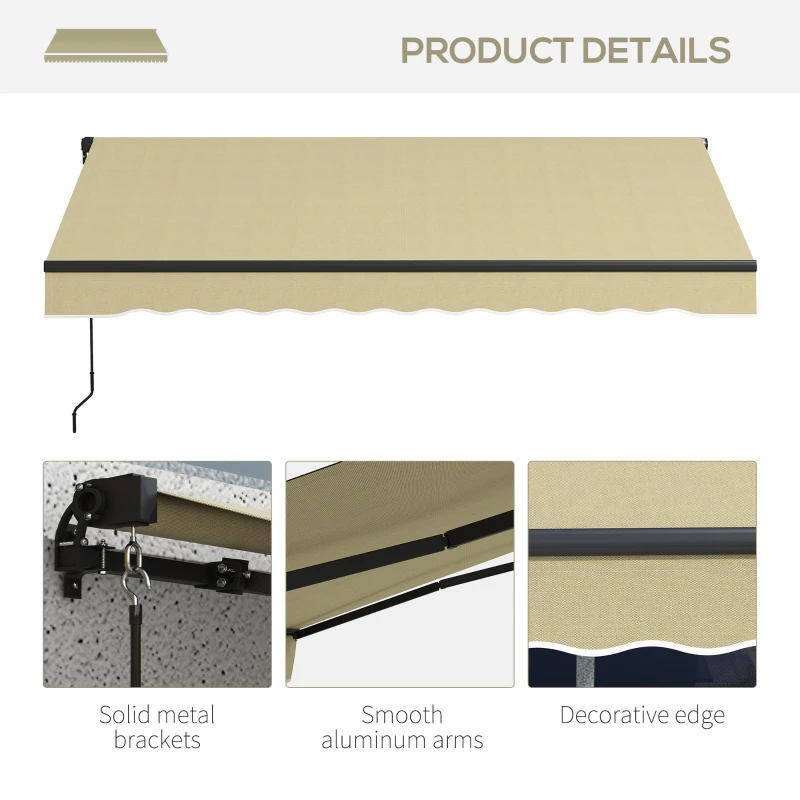 Outsunny 8' x 6.5' Retractable Awning, 280gsm UV Resistant Sunshade Shelter for Deck, Balcony, Yard, Beige