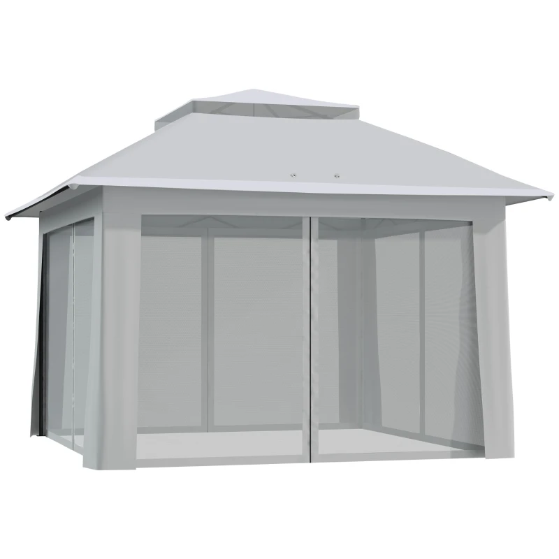 Outsunny 12' x 12' Foldable Pop-up Party Tent Instant Canopy Sun Shade Gazebo Shelter Steel Frame Oxford w/ Roller Bag, Light Grey