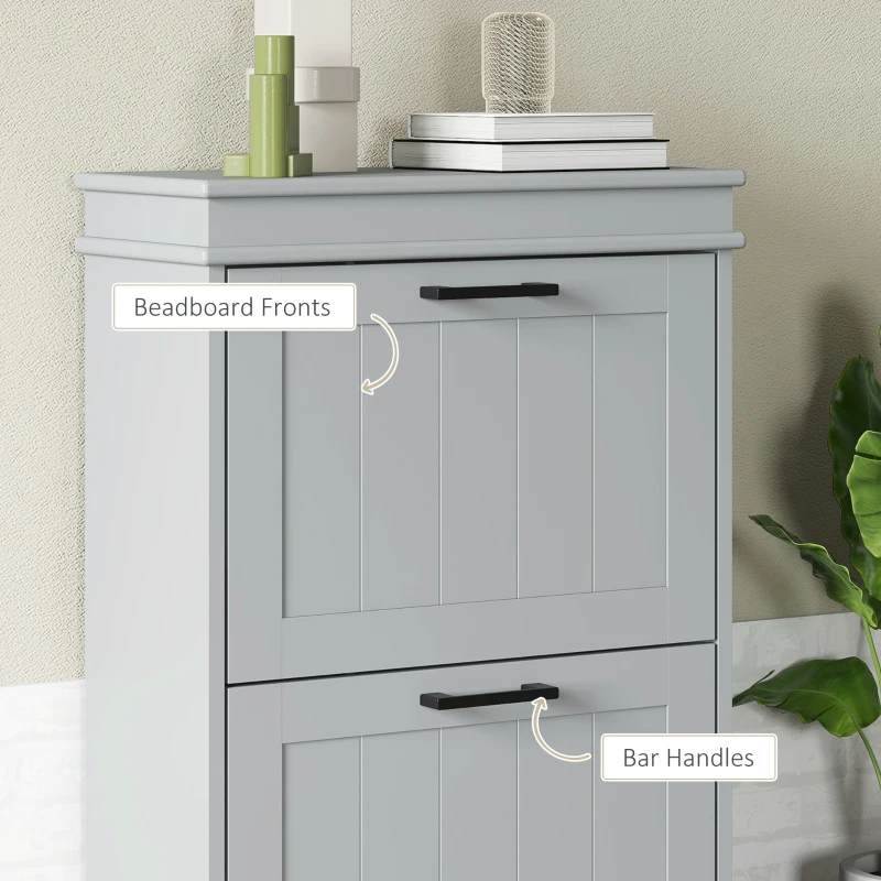 HOMCOM Shoe Storage Cabinet with 2 Flip Drawers and Adjustable Shelves, Narrow Shoe Cabinet for 10 Pairs of Shoes, Grey