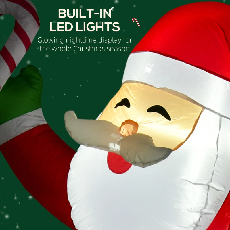 HOMCOM 8' Christmas Inflatable Santa Claus with Candy Cane, Outdoor Blow-Up Yard Decoration with LED Lights Display