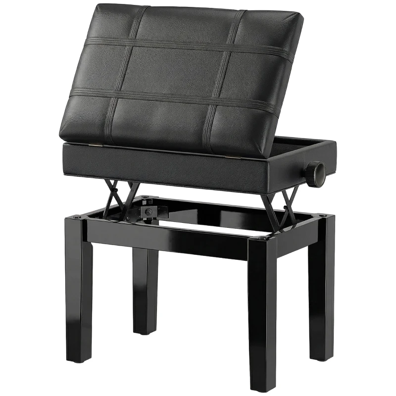 HOMCOM Faux Leather Keyboard Bench, 24.8" Adjustable Piano Bench with Padded Cushion and Storage, Black