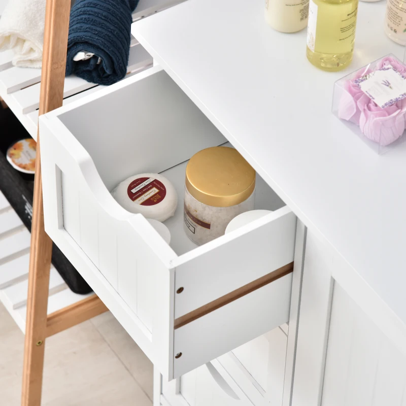 kleankin Bathroom Storage Cabinet, Floor Cabinet with Adjustable Shelf and 4 Drawers, Side Cabinet for Washroom, White
