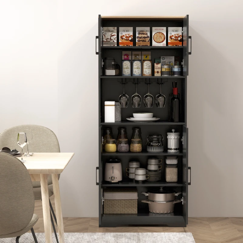 HOMCOM Farmhouse Kitchen Pantry, 68" Freestanding Hutch Storage Cabinet with Microwave Oven Countertop, Black