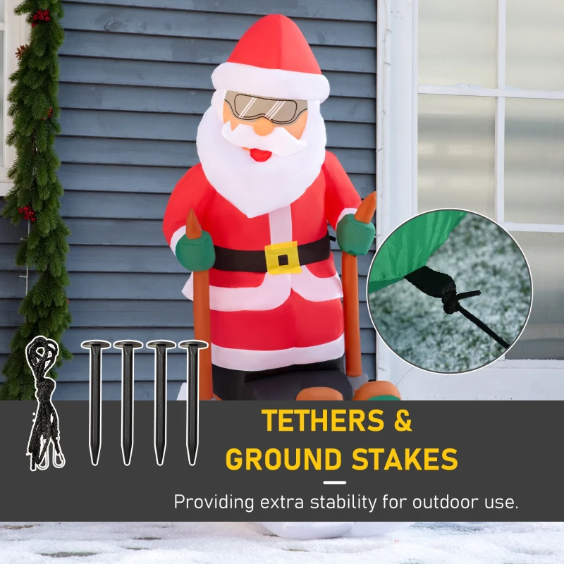HOMCOM 4 ft Christmas Inflatables Outdoor Decorations Santa Claus Skiing, LED Lighted Blow Up Holiday Yard Christmas Decor