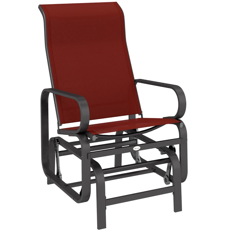 Outsunny Patio Glider with Breathable Mesh Fabric, Outdoor Glider Chair, Garden Rocking Gliding Seat for Patio, Yard, Porch, Wine Red