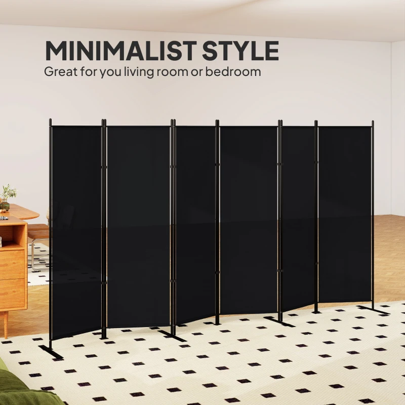 HOMCOM 6 Panel Room Divider, 6 Ft Folding Privacy Screen, Portable Freestanding Partition Wall Divider, Black