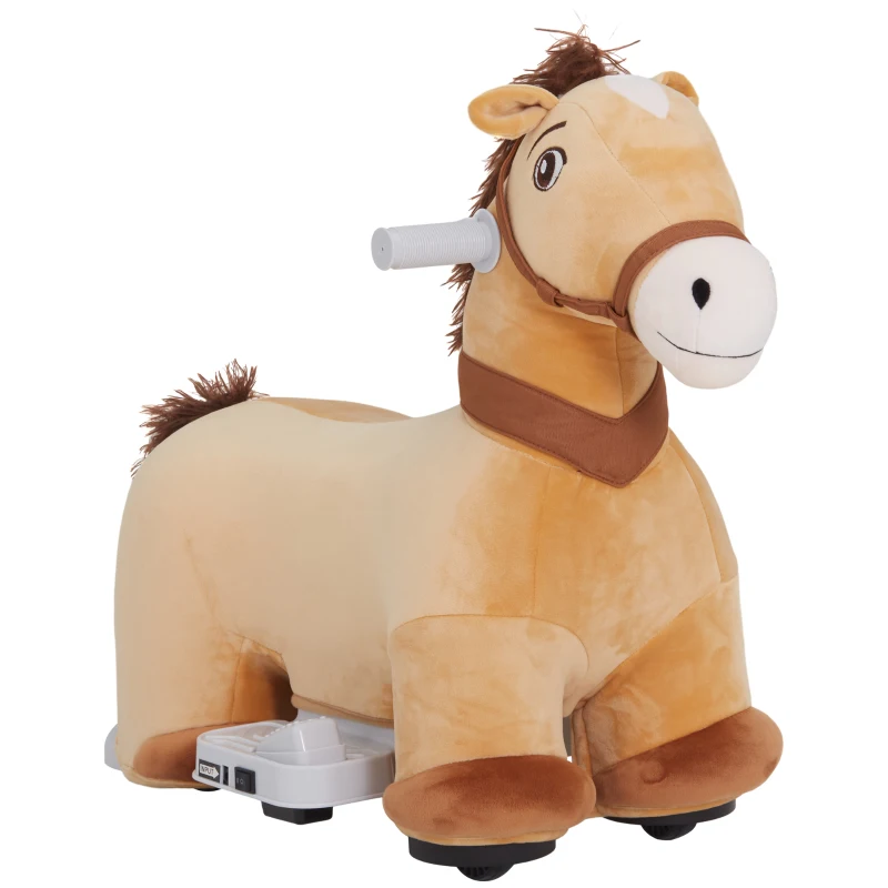 Qaba Battery Powered Electric Ride on Pony, 6V Ride on Horse w/ with Music Forward, PU Wheels, Aged 18-36 Months, Brown