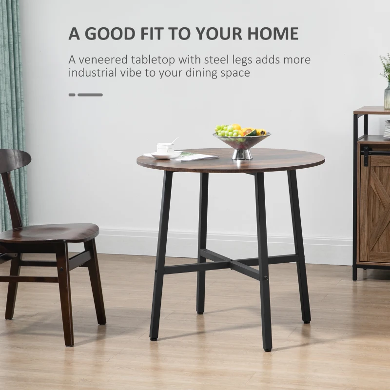 HOMCOM Ф31.5" Dining Room Table, Industrial Style Kitchen Table Round  with Steel Legs, Rustic Brown